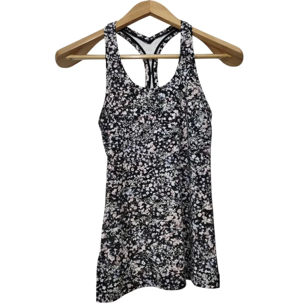 Lululemon Women's Cool Racerback II Floral Spritz Tank‎ Top Black Training Yoga